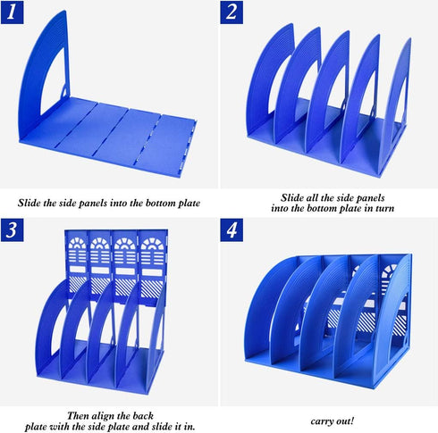 Lemical 4 Compartments Open Section Plastic Magazine File Holder, Desk Organizer for Office & Home