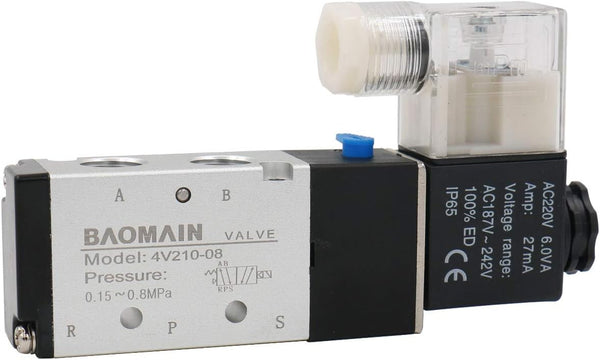 Baomain Pneumatic Air Control Solenoid Valve, 4V210-08, 220V AC, 5 Way 2 Position