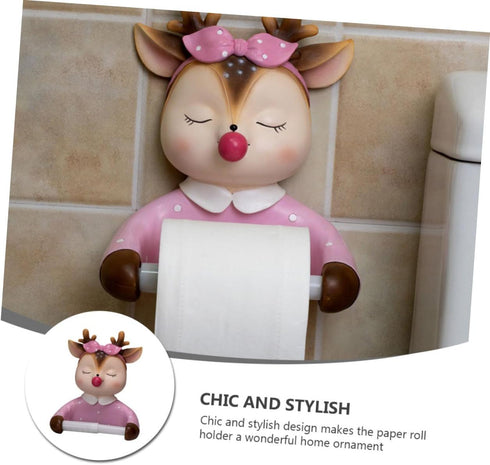 1pc Lurrose Cute Deer Wall-Mounted Toilet Paper Holder Creative Roll Paper Rack for Bathroom and Stylish Design No