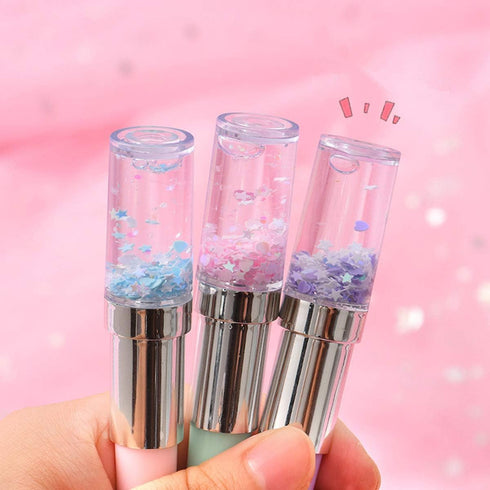 Funny Live 4 Pcs Cute Sequins Drift Gel Ink Rollerball Pens, Simulation Lipstick Ballpoint Pens, 0.7mm Black Ink