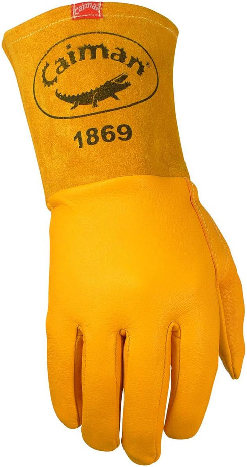 Caiman Premium Top Grain Goatskin MIG Welding Gloves, DuPont Kevlar Stitching, Unlined, 4-inch Gauntlet Cuff, Gold, Large (1869-5)