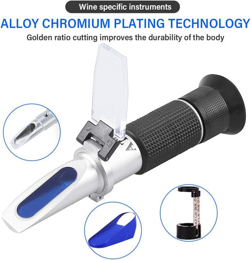VGVGV 3-in-1 0-25% 0-40% 0-25Baume' Refractometer, Grape Wine Refractometer Alcohol Brix Tester Concentration Meter