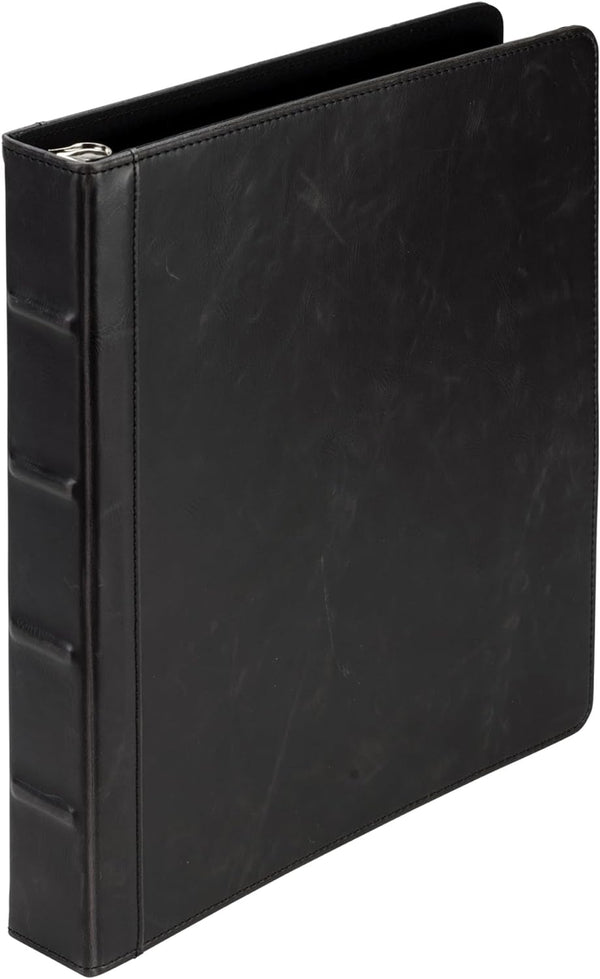 Samsill Vintage Hardback 3 Ring Leather Black Binder, Professional Organizer, 1 Inch Binder, Letter Size