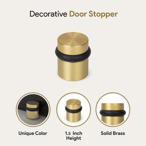 Mega Handles Floor Door Stopper - Gold Door Stopper, Wall Protector with Mounting Hardware Included - Satin Brass