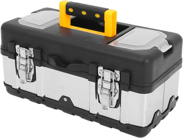 TEHAUX Stainless Steel Tool Storage Case Dual-Layer Design Portable Toolbox for Mechanics