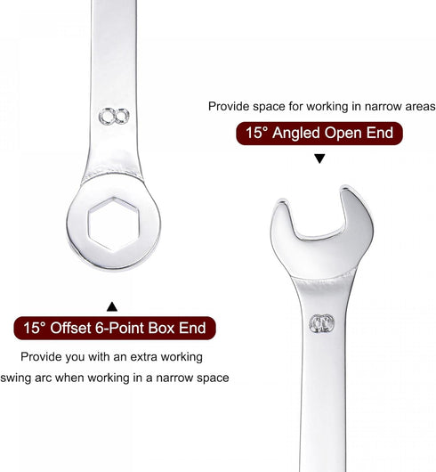 uxcell Thin Combination Wrench, 2 Pcs Metric Mirror-Chrome Plated High Carbon Steel for Household Repairs