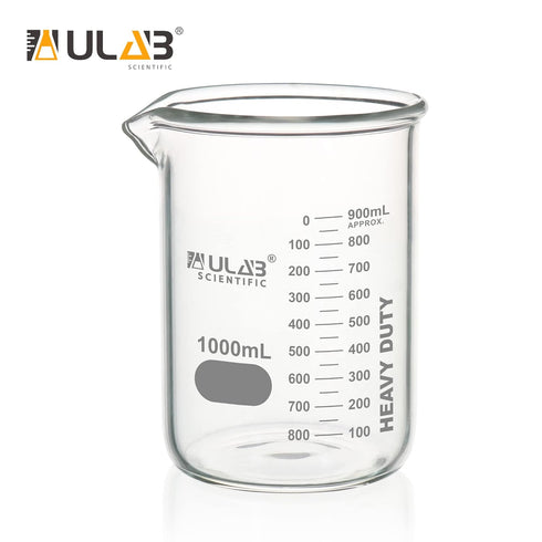 ULAB Heavy Duty Glass Beakers, 2pcs 1000ml (33.8oz) Borosilicate 3.3 Glass, Thick Wall with Double Scale