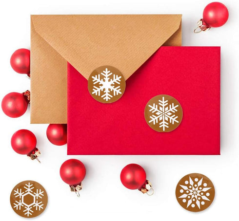 CCINEE Snowflake Stickers, Self Adhesive Round Stickers for Christmas Label and Wrapping Supply, 500PCS