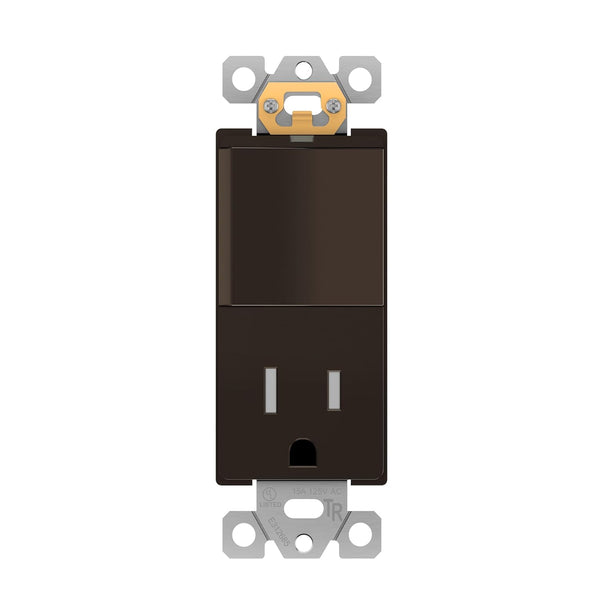 LIDER Matte Finish Lighted Combination Decorator Switch and Tamper-Resistant Receptacle, 15A 120V/125V, UL Listed, Brown