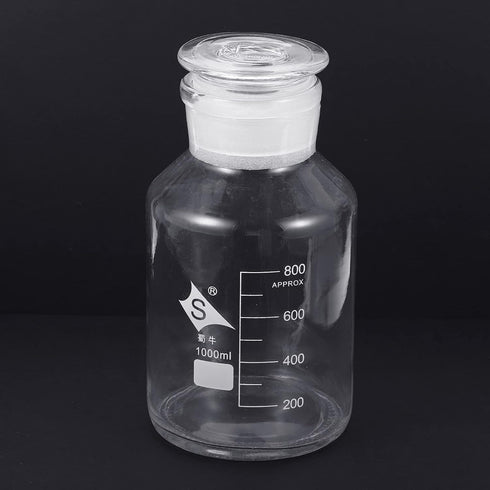PATIKIL 1000mL Reagent Media Bottle, 1Pcs Round Graduated Glass Storage Bottle with Clear Cap