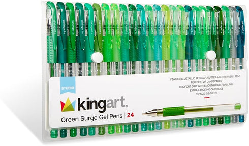 KINGART 400-24G Green Tones Rollerball Gel Pens, Set of 24 Colors, XL Ink Cartridge for Writing & Coloring