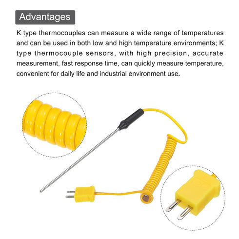 MECCANIXITY K Type Thermocouple Probe 3x100mm Handheld Temperature Sensor -50 to 1200°C (-58 to 2192°F)