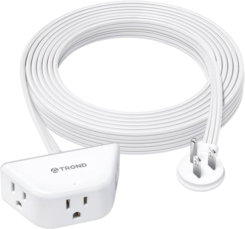 TROND Flat Extension Cord 15ft, Flat Plug Power Strip, 3 Prong Grounded 3 Outlet, Indoor Home Kitchen