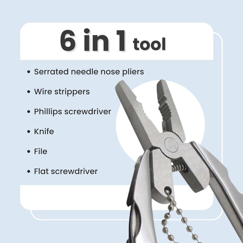 Mini Multitool Keychain Set - 6-in-1 Pocket Tool, Multifunctional Plier, Wire Strippers, Phillips Screwdriver, Knife,