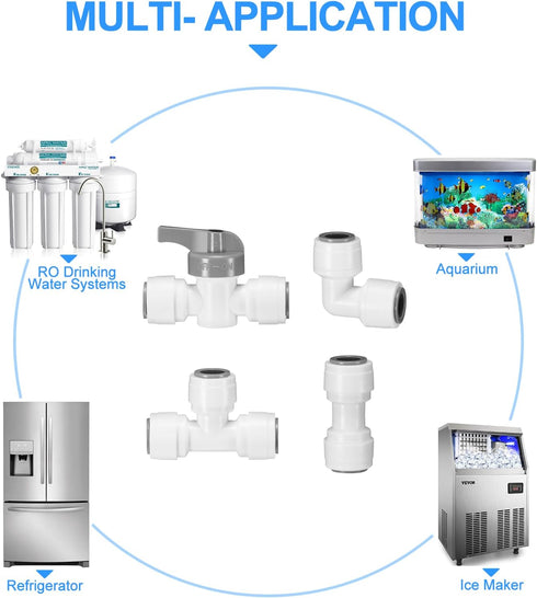 3/8" O.D. Quick Connect Fittings, Food Grade Push to Connect Fittings for RO Systems (16 Pcs)