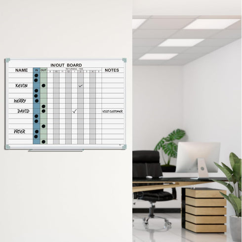 Lockways in and Out Magnetic Dry Erase Board, Employee Planner Board 24" x 18", Colorful Wall-Mounted Aluminum Frame