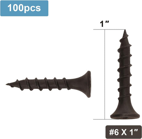 #6 x 1" Wood Screw 100PCS - Black Phosphate Coated Stainless Flat Truss Head Fast Self Tapping Drywall Screws by SG TZH
