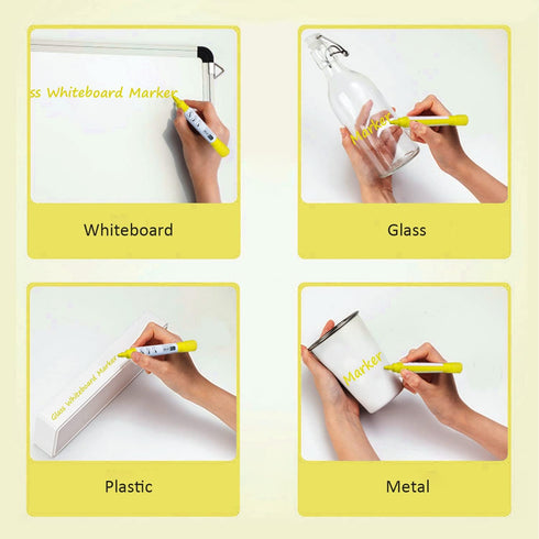 Yellow Glass Window Markers, Bold Wet & Dry Erase Marker Pens for Whiteboards, 10 Pack Liquid Chalk