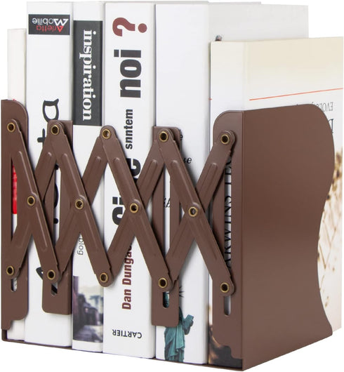 Book Ends, Metal Book Organizer for Heavy Books, Suitable for Office, Home & School Use, Brown
