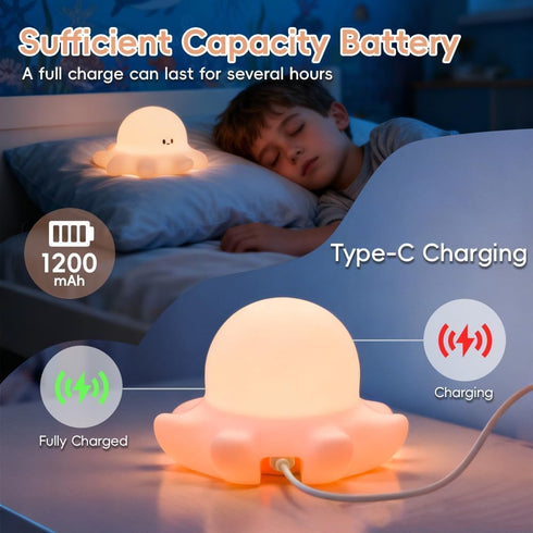 AINEEU 3-Level Dimmable Octopus Night Light, Rechargeable and Brightness, Soft Silicone Nursery Night Light with Timer