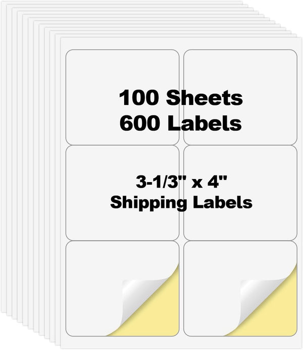 Risepekt 600 Pcs 6 Up Labels,4" x 3-1/3" Shipping Address Labels for Laser