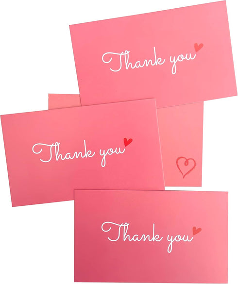 RXBC2011 100 3.5 2 Inch Little Thank You Cards Gold Heart Design Bulk Thank you Notes for All Occasions x cherry pink