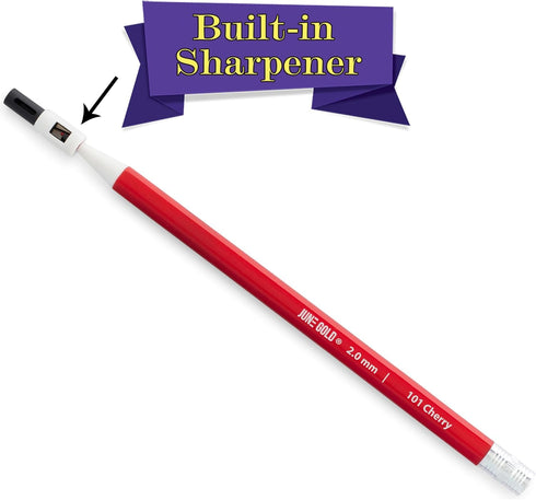 June Gold 24 Mechanical Pencils, 2.0 mm Red Color Leads with Built-in Rear Sharpener (Cherry #101)