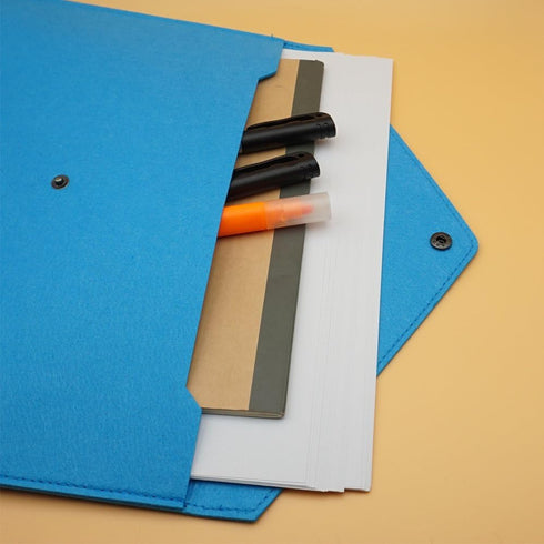 Felt File Folder, Durable Briefcase Document Bag, Paper File Folders, Portfolio Case, Blue, Handbag Button Closure