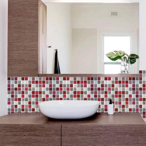 Yoillione 3D Mosaic Tile Sticker, Removable Wallpaper Tile Red, Self Adhesive Wall Tiles for Kitchen Backsplash