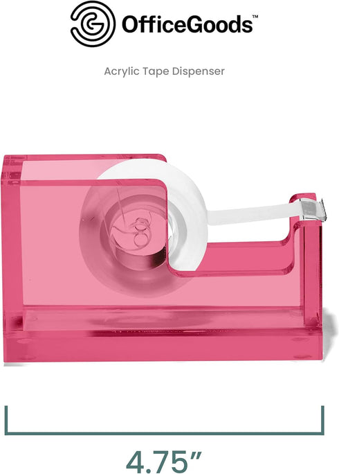 OfficeGoods Modern Acrylic Tape Dispenser - Non-Slip Rubber Holder, Perfect for Home, School, or Office Desk (Pink)