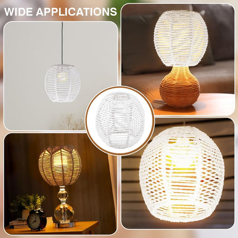 BENECREAT Small Boho Shades Replacement, White Paper Cord Lampshade Woven Pendant Light Covers Retro Lampshade