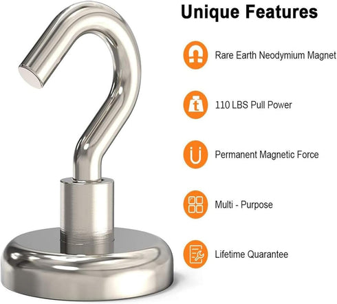 Heavy Duty Magnetic Hooks, 110 lbs Strong Magnet for Hanging, Pack of 6