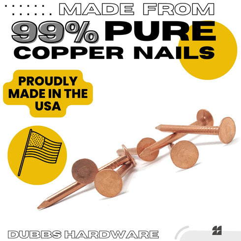 Dubbs Hardware - 1.5 Inch Copper Nails Roofing Finish - Solid Pure Copper Slate Spikes Flashing Furniture Boat - Package includes 10 oz of The Highest Quality Nails