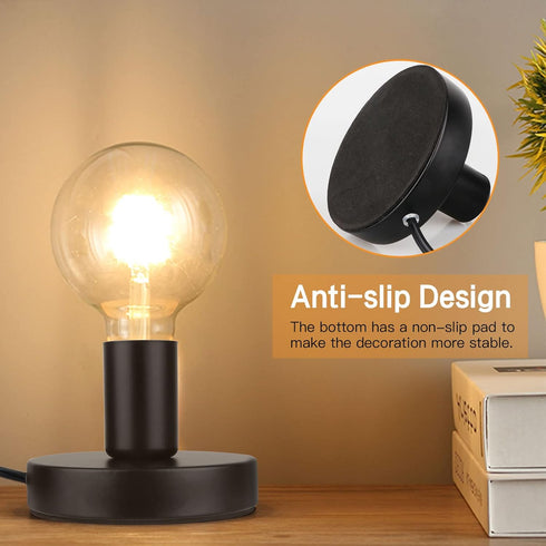 Industrial Mini Table Lamp Base - E26 E27 Without Shade, Short Desk Lamp Exposed Bulb Base, Simple Metal with 5.8ft Cord