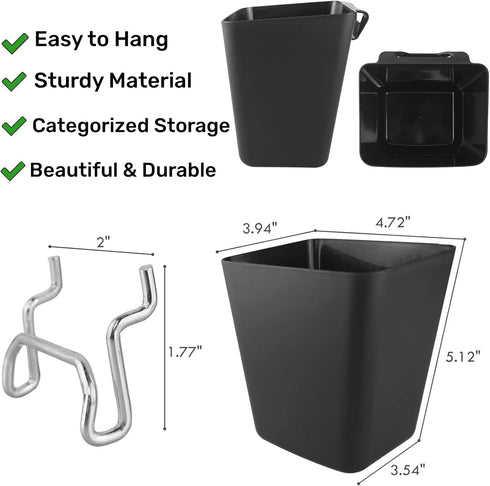 6 Pack Pegboard Cups, Large Pegboard Bins with Hooks, Square Box Shape Holder Accessories for Garage, Office, Craft Room