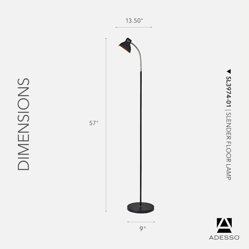 13.5 Adesso LED Desk Lamp with Adjustable Gooseneck Arm Focused Bright Light, Modern Black & Steel Finish, Slim Space