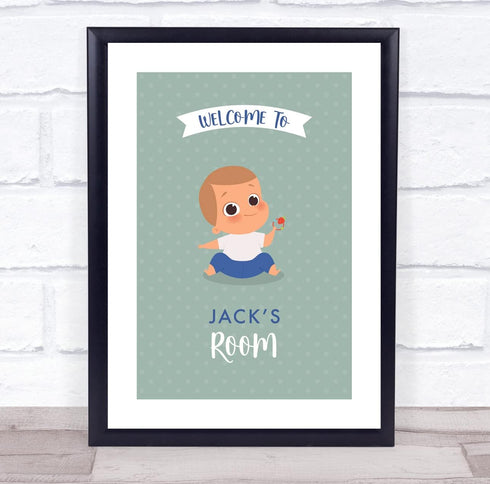 The Card Zoo Light Brown Hair Baby Boy Playing Toy Room Children's Wall Art Print