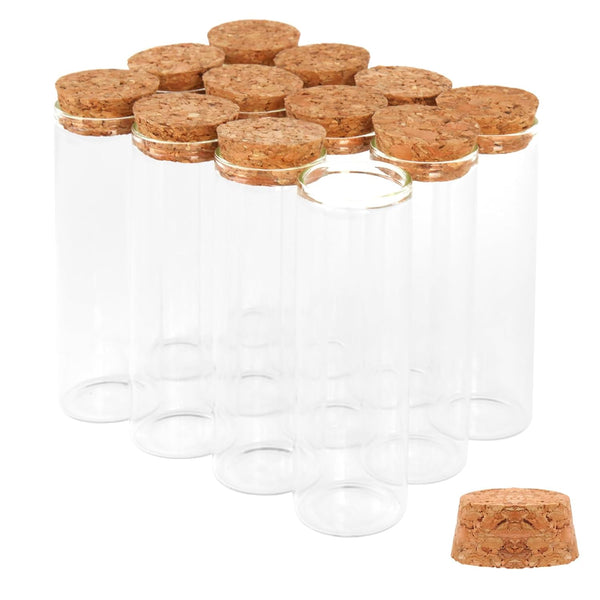 12PCS 50ml Glass Test Tubes with Cork Stoppers, Clear Flat Test Tubes for Bath Salt, Candy Storage