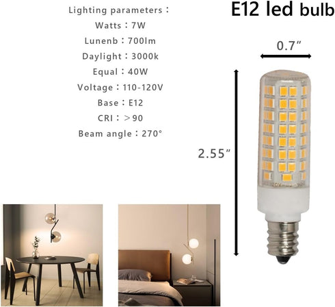SeeU LED Light Bulb E12 High Lumen Corn Bulb, Warm White 7W Replacement for Chandelier Pendant Light