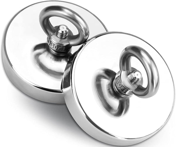 DIYMAG 2Pack 270 lbs Pulling Force Fishing Magnets, with Countersunk Hole Eyebolt, Diameter 1.88 inch