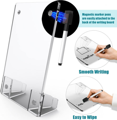 Clear Acrylic White Board, 8x6 Inches, Frameless Desktop Dry Erase Board with Magnetic Stand and Markers for Home and