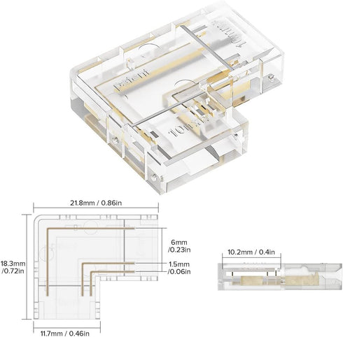 BTF-LIGHTING 6Pcs LED Strip Connector Kit, 10mm/0.39in Width, 3 Pin Transparent L-Shaped, 4Pcs 4Pin Connectors