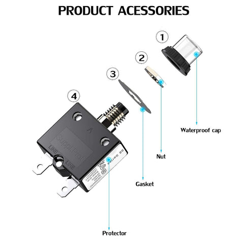 Thermal Circuit Breaker, 98 Series 40A 125/250VAC Push-Button Reset with Quick Connect Terminals and Waterproof Button