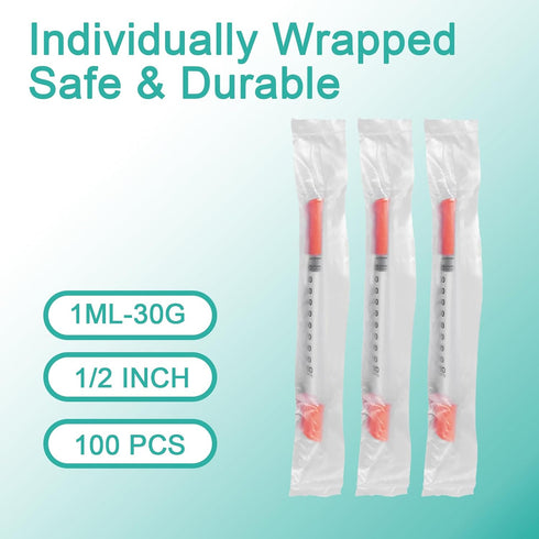 FAJOMRI 1ml 30G 1/2"(12.7mm) Package (100pcs) Syringes, Disposable Individual