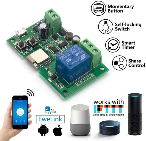 wireless jog relay momentary/self-locking switch module DIY smart home remote control wifi relay switch Ewelink App compatible with Alexa Echo Google Home IFTTT (DC1)