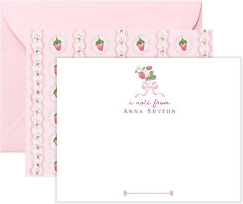 Lemon Grace Co - Personalized Strawberry Floral Stationery for Women, Strawberry Stationary Cards and