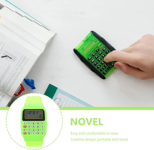 Mikikit Calculator Watch, 2 Pcs Digital Watch for Portable Calculations, Multifunction Wrist Watch for Men Women, Green