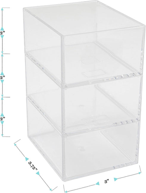 Martha Stewart Brody Desktop Storage Organizer, Stack and Slide Plastic Tray, Clear Organizer for Office, Kitchen,