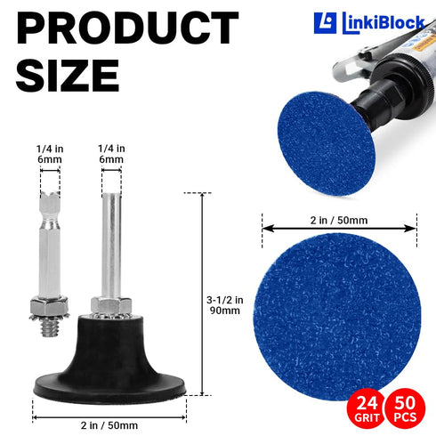 Linkiblock 50Pcs 2 inch Set 24 R-Type Quick Change Zirconia Surface Conditioning Sanding Discs Grit with Adapter