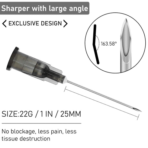100 Pack 22 Gauge 1 Inch Disposable Luer Lock Lab Needles Supplies